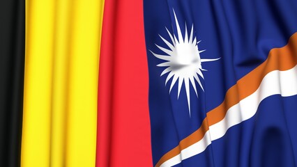 Flags of Chad and MARSHALL ISLANDS with realistic cloth texture