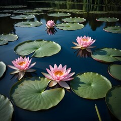 Pink Water Lilies on a Pond