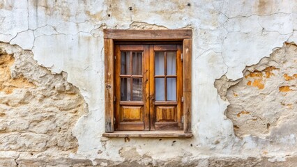 Vintage Window Portrait Photography, Rustic Wooden Frame, Old Plaster Wall, Aged Texture, Grunge Background