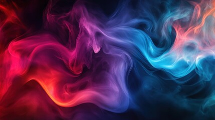 A vibrant abstract design featuring swirling colors of red, blue, and purple against a dark background, evoking a sense of energy and movement.