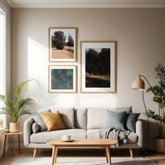 Modern Living Room Interior with Nature-Inspired Wall Art