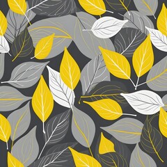 Seamless Pattern of Yellow, Gray, and White Leaves