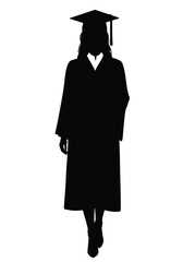 Female graduate silhouette. A woman wearing a graduation cap and gown, symbolizing academic success and achievement. Vector clipart black illustration design.