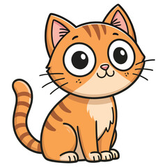 Cute cat concept. Adorable domestic animal sitting. Fluffy tabby brown pet. Lovely kitten stands. Graphic element for website. Cartoon flat vector illustration isolated on white background
