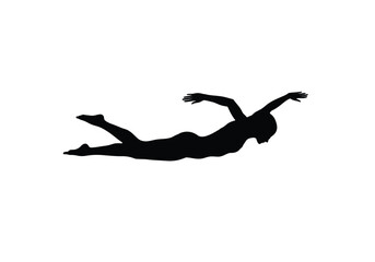 Female swimmer silhouette. A black silhouette of a female swimmer in a freestyle stroke position showcasing motion and athleticism. Vector clipart black illustration design.