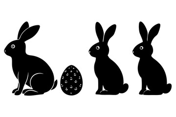 set of Easter bunny silhouette vector illustration
