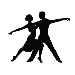 Man woman dancing silhouette. A couple in a graceful dancing pose, showcasing elegance and artistic motion. Vector clipart black illustration design.