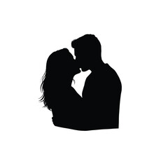Man woman kissing head silhouette. A romantic depiction of a man and woman sharing a loving kiss, captured in black silhouette profile. Vector clipart black illustration design.
