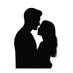 Romantic man and woman silhouette. A couple in an intimate embrace, highlighting love and connection. Vector clipart black illustration design.