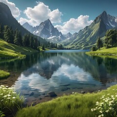 Fototapeta premium Serene Mountain Lake Reflection