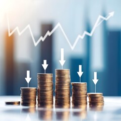 Financial Growth and Decline Coins Stacked with Arrows