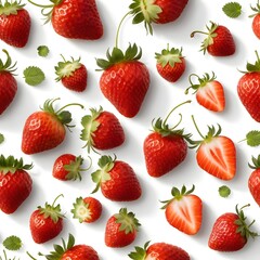 Seamless Pattern of Fresh Strawberries on White Background