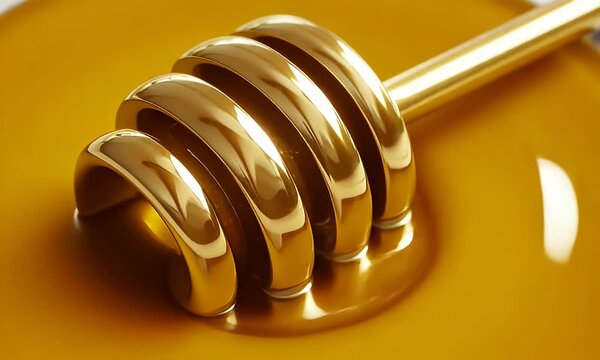 Golden honey dipper in honey pool