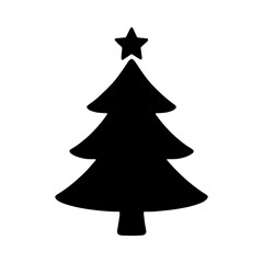 Fototapeta premium Christmas tree silhouette icon with star on top, black festive symbol for holiday decorations, winter celebrations, and seasonal design 