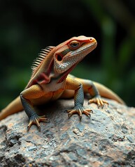 Colorful Lizard on Rock with Jungle.