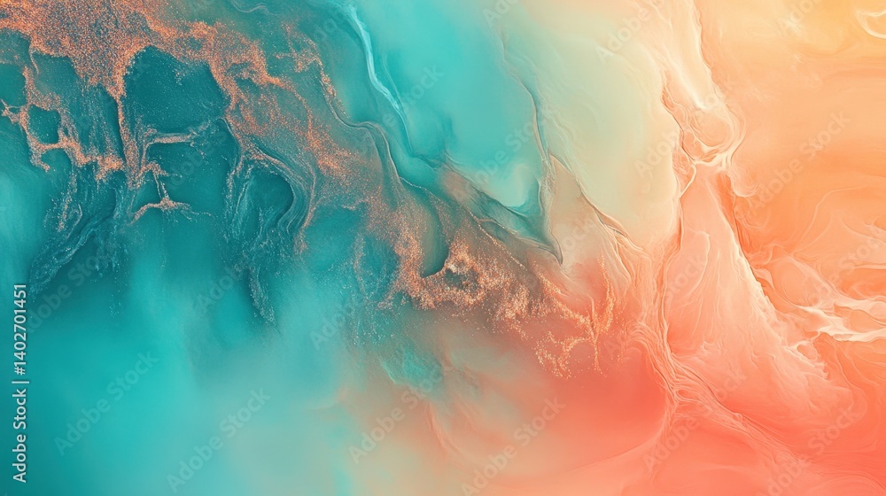 Aufkleber a fluid abstract artwork featuring vibrant swirls of teal and coral, creating a serene and dynamic v