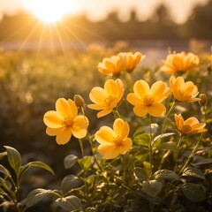 Obraz premium Golden Flowers Sunset Glow