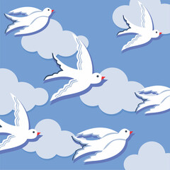 White birds and clouds