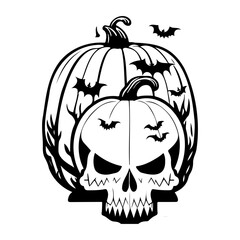 Mystical Halloween Vector Design with Pumpkins Skulls