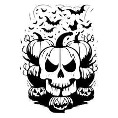 Halloween Skull Pumpkin Bats Fright Night Vector