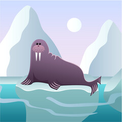 Naklejka premium Walrus on the ice