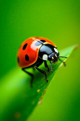 Naklejka premium Ladybug on the grass close-up macro.created with the help of artificial intelligence.