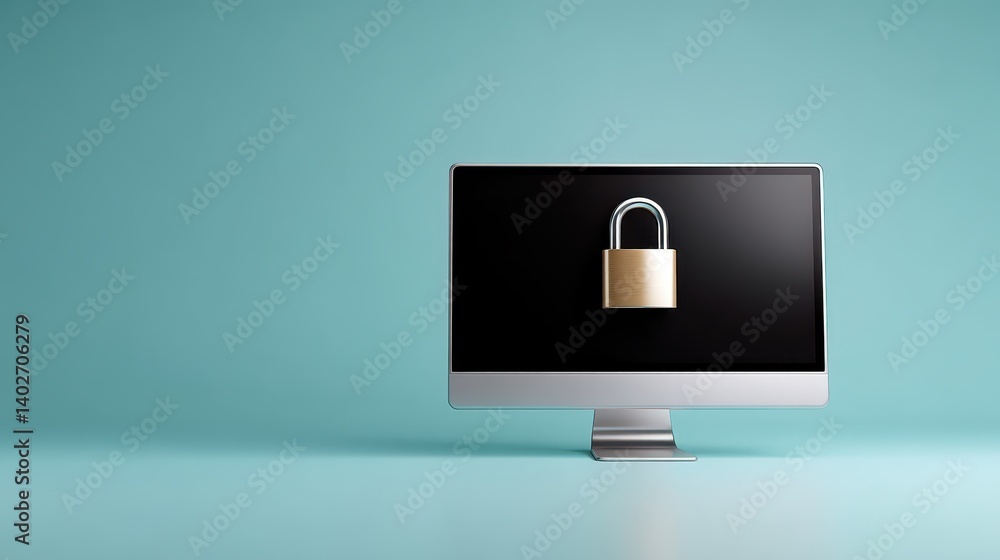 Poster enhanced cybersecurity measures, locked computer screen symbolizing data protection and digital priv
