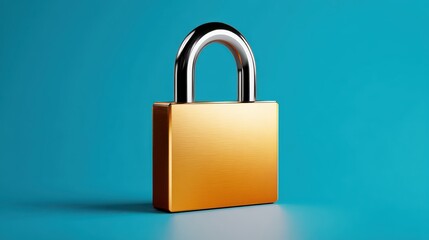 Fototapeta premium Golden padlock on vibrant blue, a symbol of security and protection locked