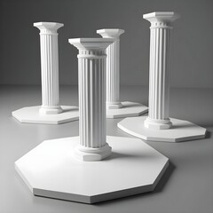 Obraz premium Three White Classical Columns on Octagonal Bases