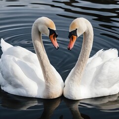 Fototapeta premium Two Swans Forming a Heart Shape on Water