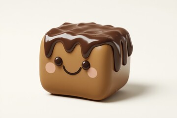 Obraz premium A cute, cube-shaped treat topped with melted chocolate, a delightful dessert.