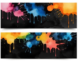 Abstract Watercolor Splashes on Black Background