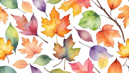 Watercolor Autumn Leaves Seamless Pattern