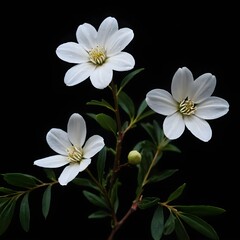 Delicate White Flowers on Black Background