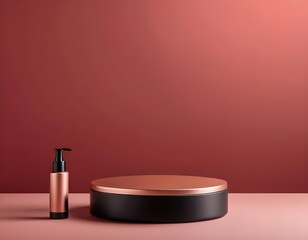 Rose Gold Cosmetic Product Display on Dusty Rose Background