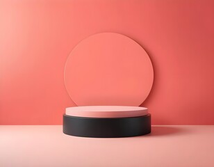 Minimalist Coral and Black Cylinder Display Stand