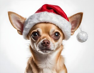 Cute Chihuahua Puppy Wearing Santa Hat