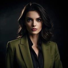 Confident Businesswoman in Olive Green Blazer