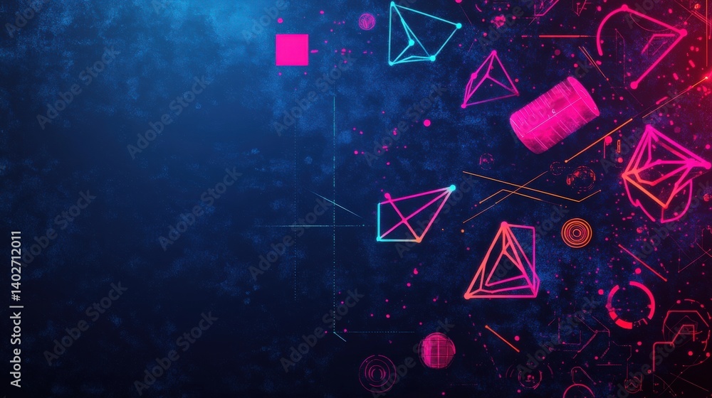 Poster abstract geometric shapes in vibrant colors creating a dynamic digital background design