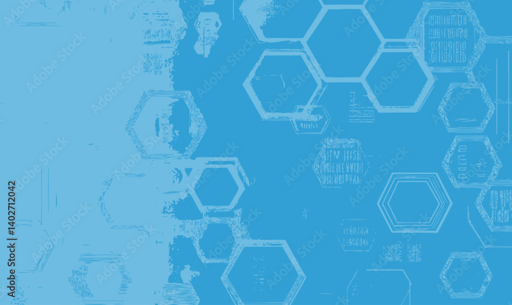 Poster abstract llm concept with hexagon patterns on blue background for ai and technology