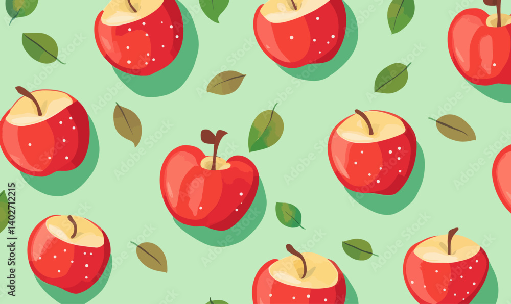 Poster red apple pattern on green background in minimalist vector style for fresh designs