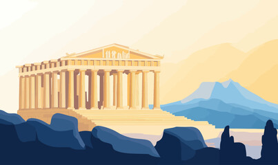 Obraz premium Acropolis of Athens Minimalist SVG Vector Illustration Architecture Greece Landmark