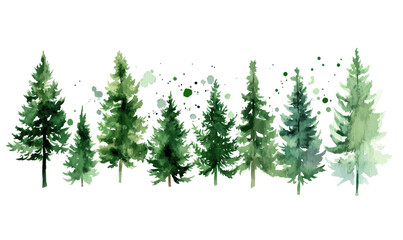 Obraz premium Minimalist Watercolor Pine Tree Silhouettes on White Background for Nature Themes