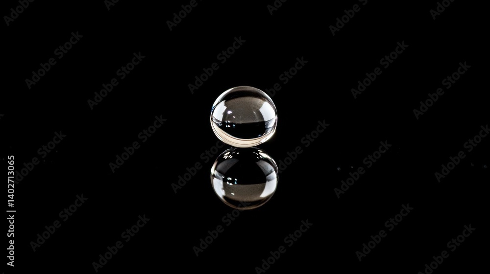 Poster crystal sphere reflecting light on a dark background with smooth surface and minimalistic design