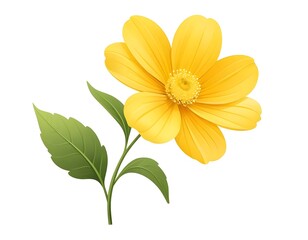 Single Yellow Flower with Green Leaves