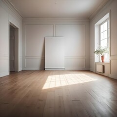 Sunlit Empty Room with White Walls and Hardwood Floor
