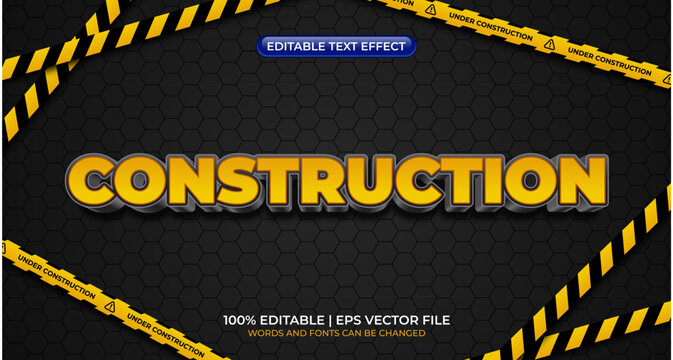 Construction editable text effect. Editable text style effect with black and yellow strip color