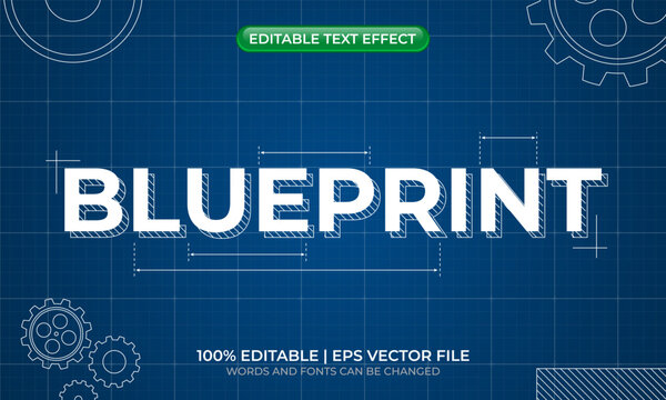 Blueprint text effect. Sketch paper blueprint text effect. Engineering and architectural text style. Editable text effect