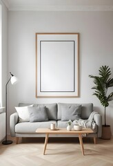 Modern Living Room Interior with Blank Frame Mockup