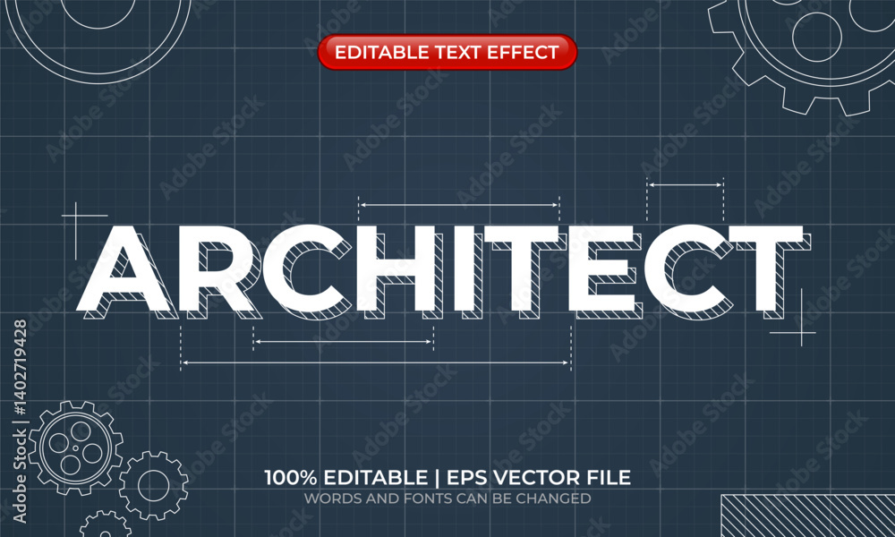 Fototapete architect text effect. sketch paper blueprint text effect. engineering and architectural text style.